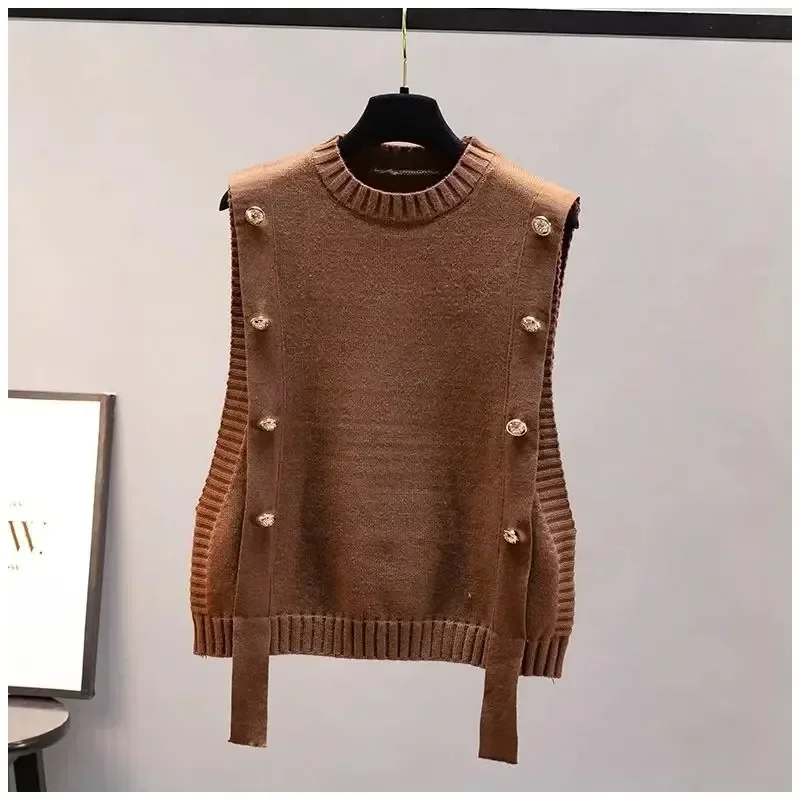 Women Patchwork V-neck Knit Sweater Vest Sleeveless Rib Preppy Style Pullover Casual Sweater Vest For Women 2024Autumn