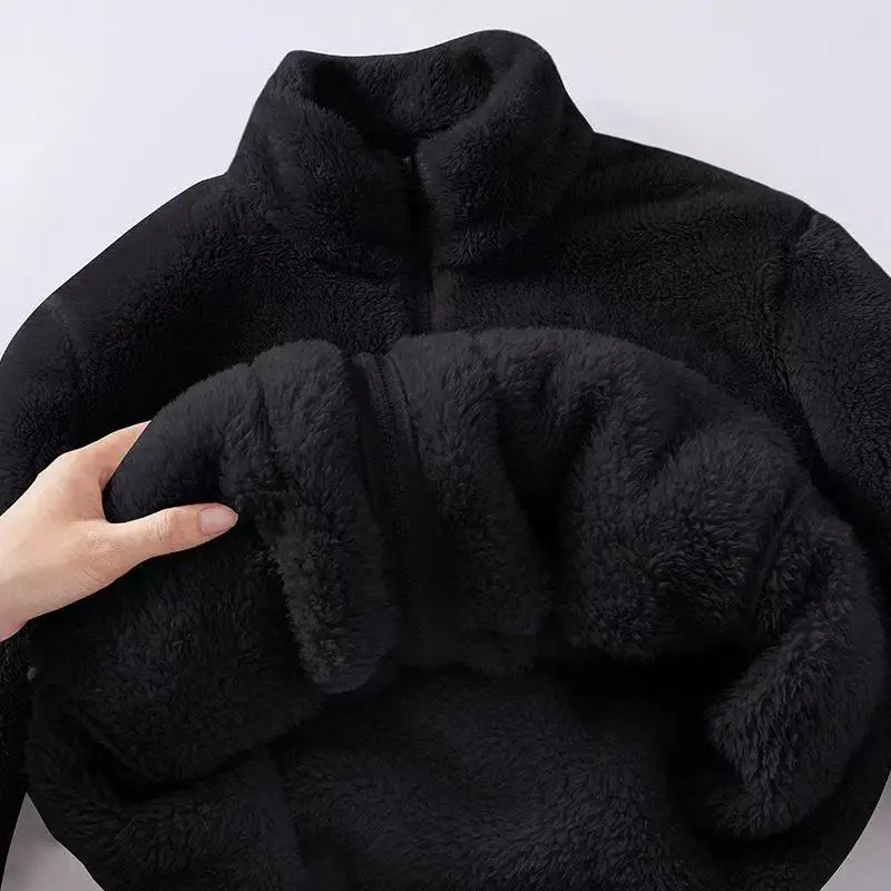 2025 가을 겨울 후드티 여성용 플리스 벨벳 스탠딩 칼라 방풍 안감 재킷 캐주얼 패션 플러시 따뜻한 코트 여성용