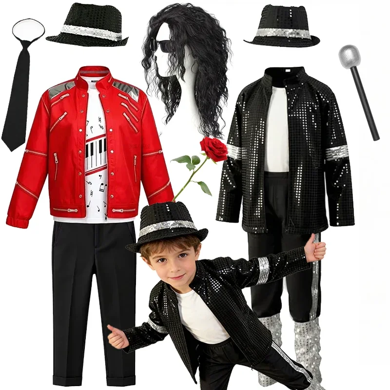 Halloween Kids Cosplay Black Jackson Costume Boys Superstar Singer Outfits Carnival Stage Performance Dance Party Costume