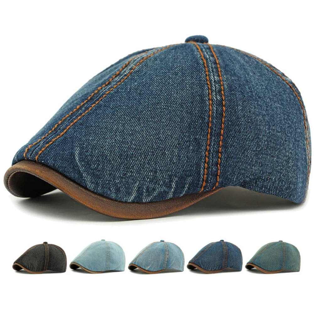 HT4735 Berets for Men Women Vintage Artist Painter Octagonal Beret Hat 6 Panels Denim Ivy Flat Cap Male Female Spring Beret Cap