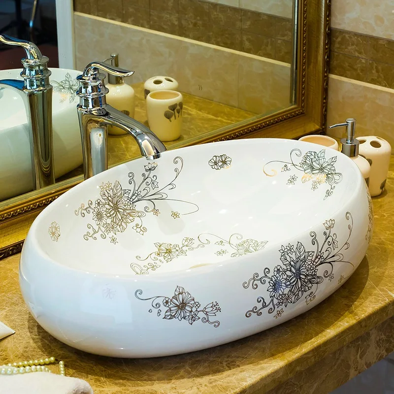 

Oval Jingdezhen Bathroom ceramic sink wash basin Counter Top Wash Basin Bathroom Sinks oval vanity sink