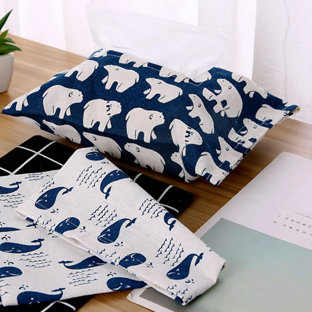 

4 pcs Tissue Box Cotton Linen Fabric Paper Holder Foldable Napkin Storage Container For Home Office Hotel Desktop Use Black