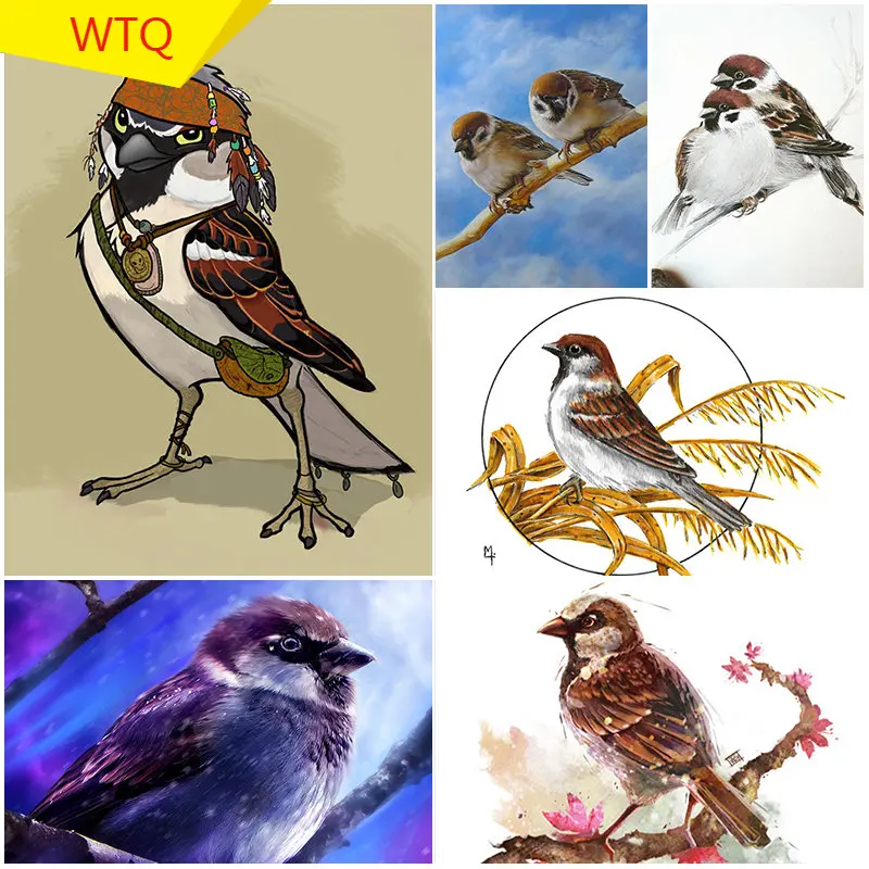 5D DIY Full Round Diamond Painting Sparrow Bird Animal Embroidery Cross Stitch Kit Handmade Rhinestone Home Decor Gifts