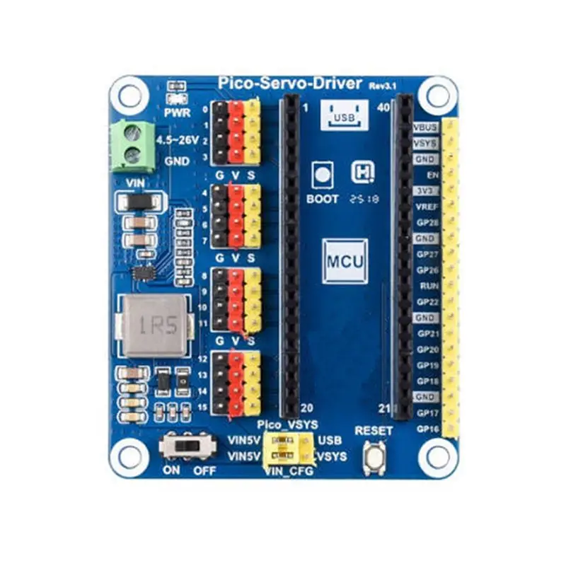 A13E-Servo Driver Module For Robotic Arms Hexapod Walkers For Raspberry Pi Pico Ideal 16-Bit Resolution Servo Drive Board
