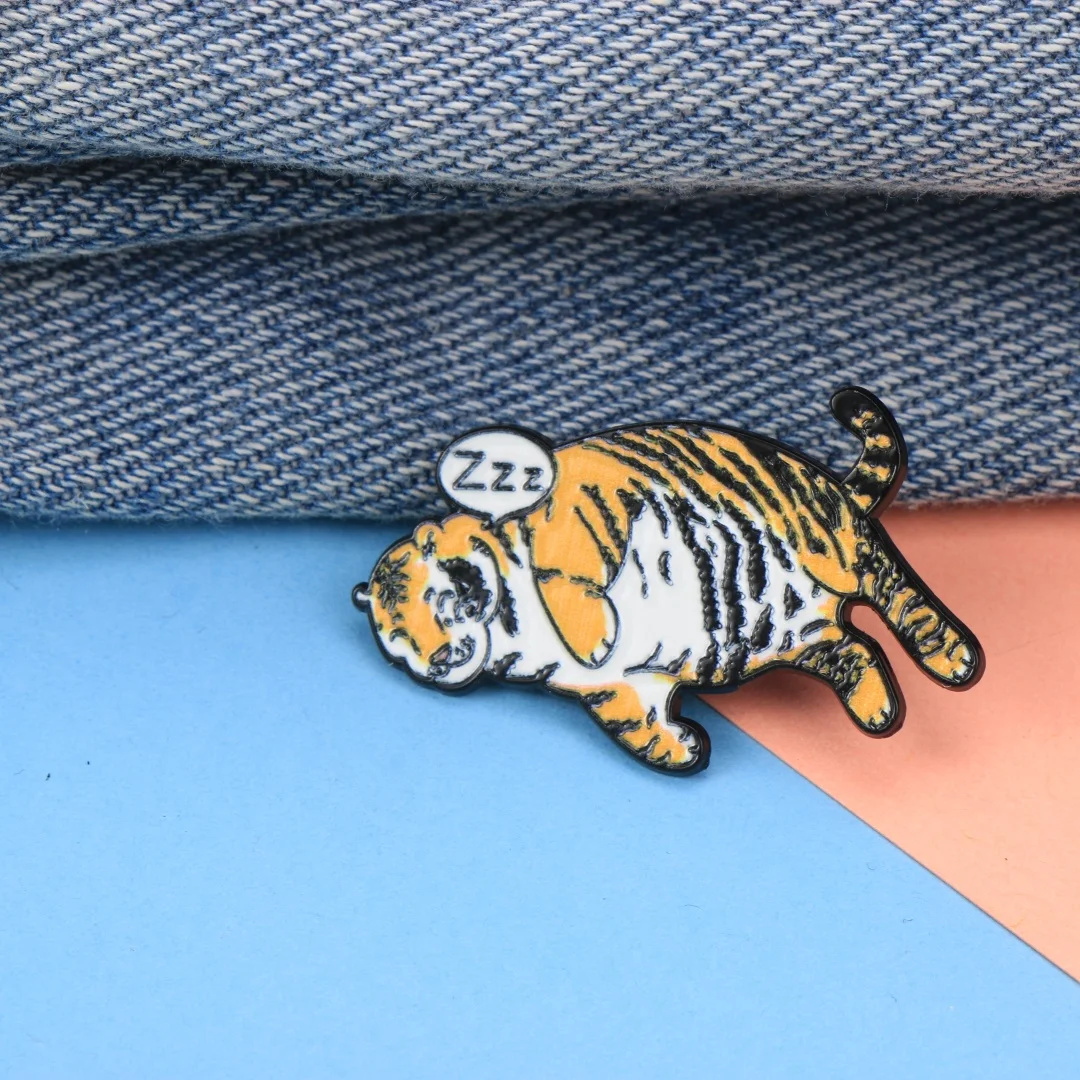 Cartoon Lazy Sleeping Tiger Enamel Lapel Pin, Funny Animal Brooch Badge for Backpack Clothing DIY Decor Accessories Wholesale