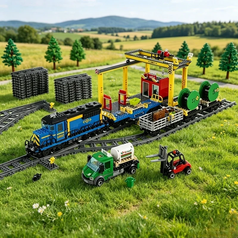 

New MOC City Freight Train Building Block Model, Home Decor Ornament, Holiday Gift