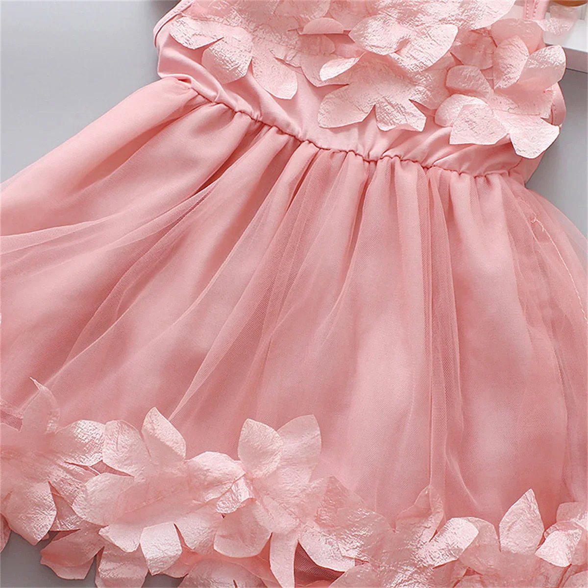 Baby Girl Dress, Summer Fresh Mesh Petal Dress, Korean Sweet Beauty Baby Dress (0-3 Years Old)