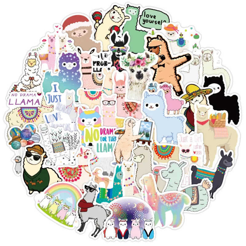 50 PCS Cute Alpaca Animated Cartoon Graffiti Laptop Suitcase Skateboard Waterproof Stickers Decorative Toys