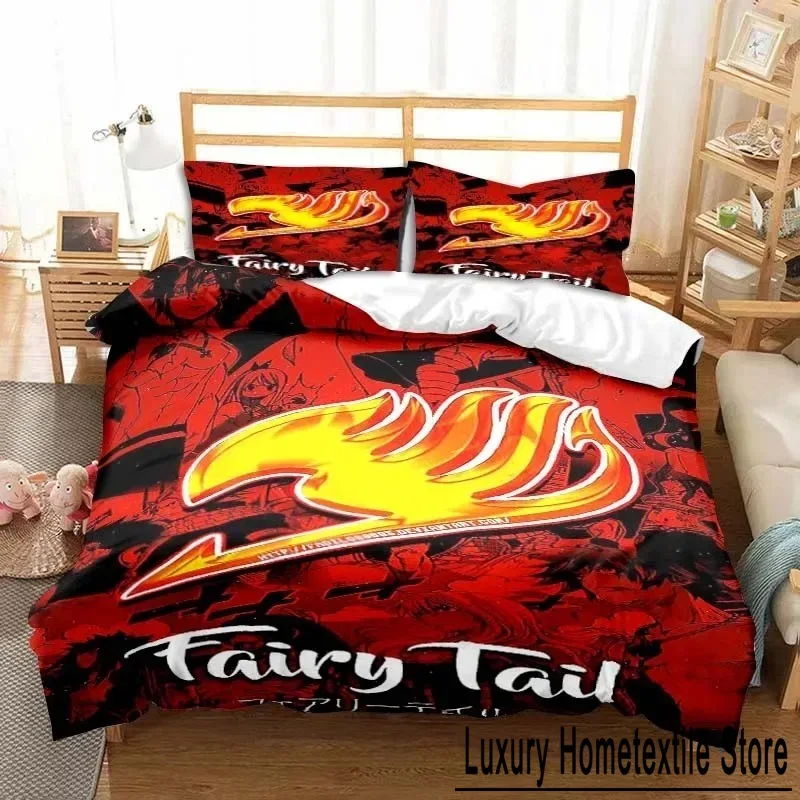 3D Anime Fairy Tail Bedding Set Bed Three-piece Set Duvet Cover Single Double Bed Queen Size Duvet Cover Set Adult Boys Bedroo