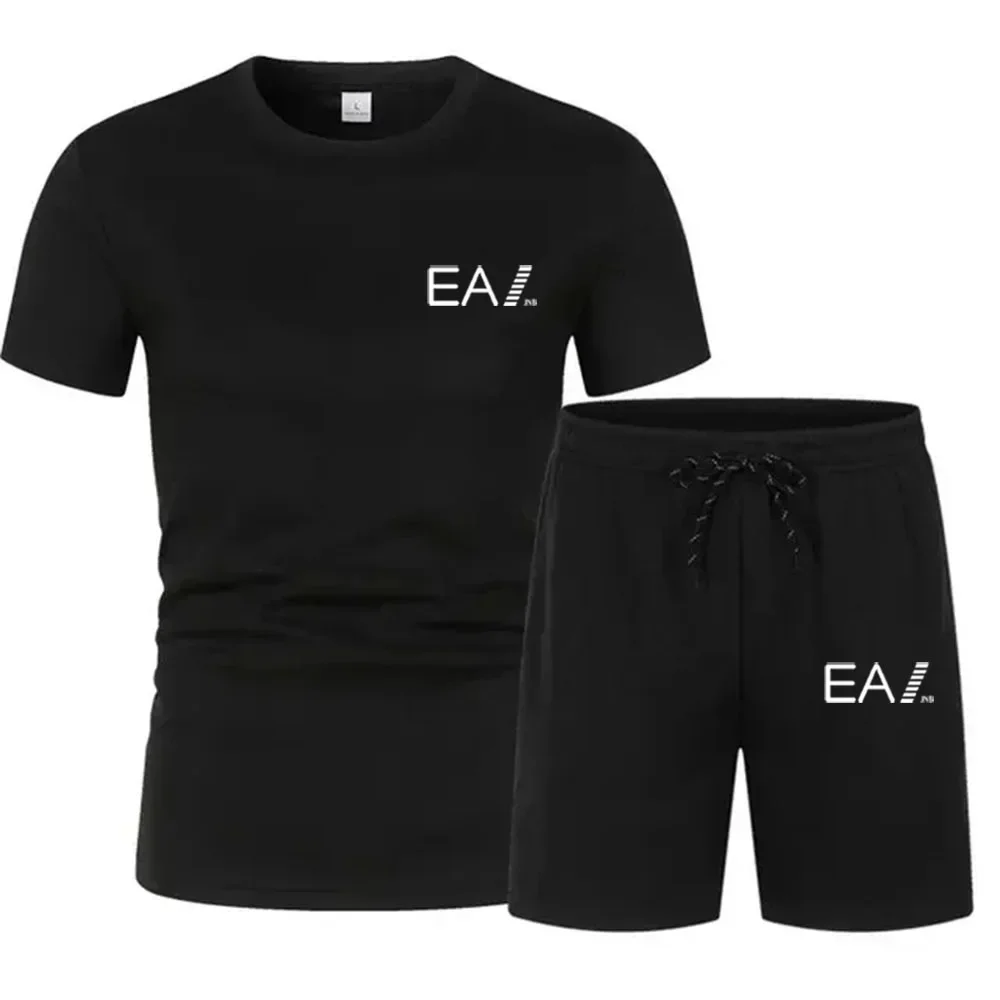 

Summer breathable short-sleeved jogging sportswear set for men - stylish fitness and casual T-shirt + quick-drying shorts duet