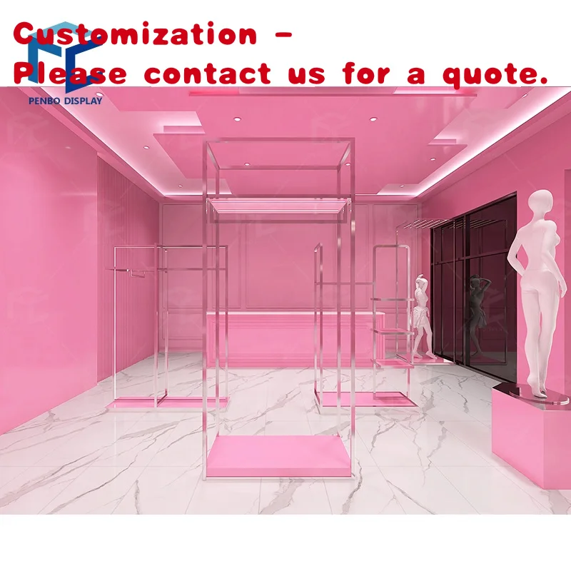 

custom.Unique Design Pink Clothing Rack Customized Metal Underwear Display Shelf Rose Color Women Clothing Stores Decor