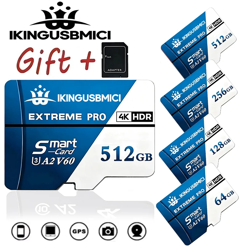 SD Cards Micro TF SD Card TF Cards Memory Card 512GB 64GB 128GB 4K V30 Class 10 A2 Full HD for Mobile Drone Surveillance