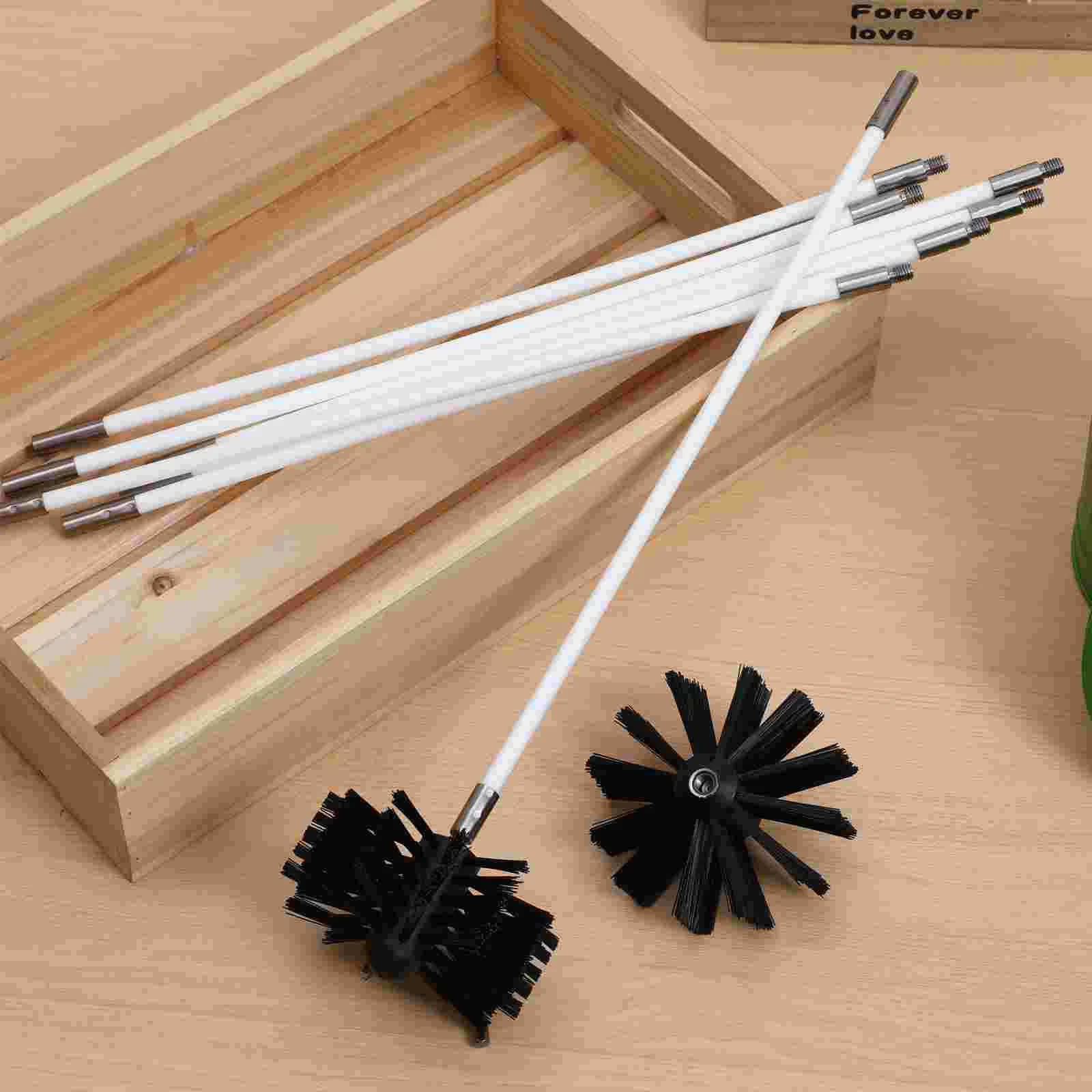 18 Pcs Dryer Pipe Cleaning Brush Rods + Two Heads One Hexagonal Cleaner Chimney Sweep White Kit Gutter Tools