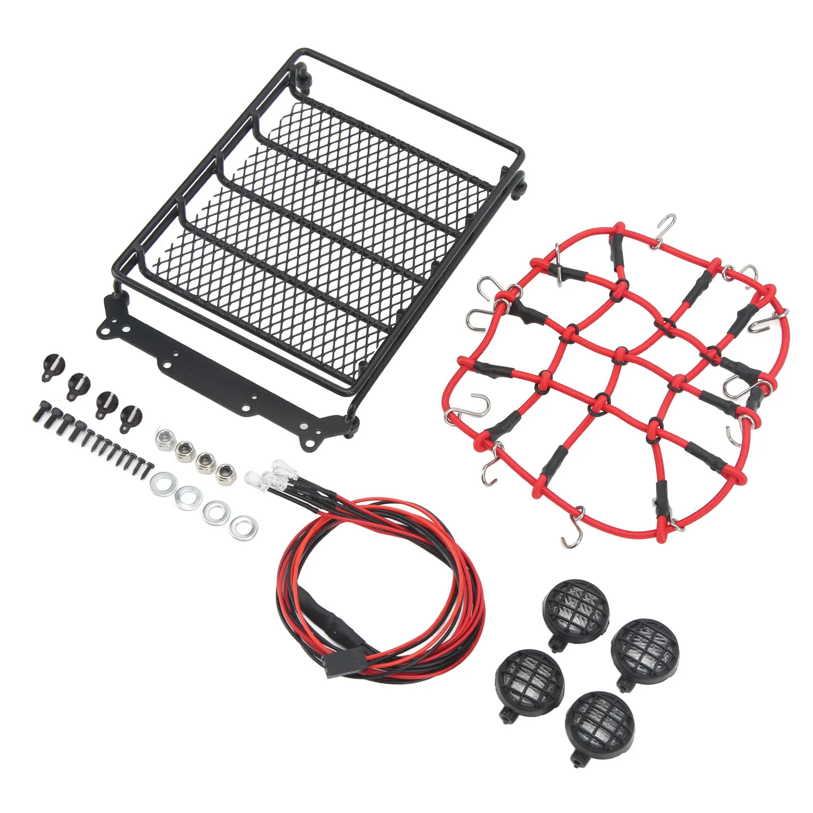 Portapacchi per auto RC con portabagagli 2 luci LED rosse e 2 bianche per auto RC 1/10 1/12 1/14