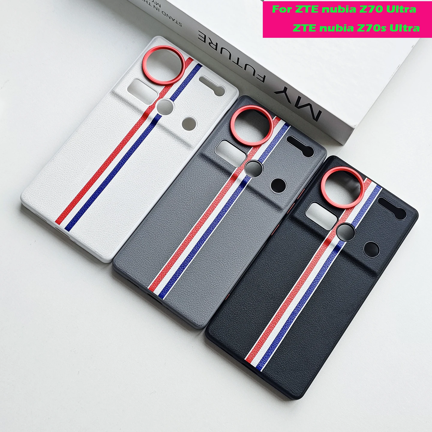 

Трехцветный чехол для телефона в полоску для ZTE nubia Z70 Ultra Fashion, роскошный прочный противоударный чехол из искусственной кожи для ZTE nubia Z70S Ultra