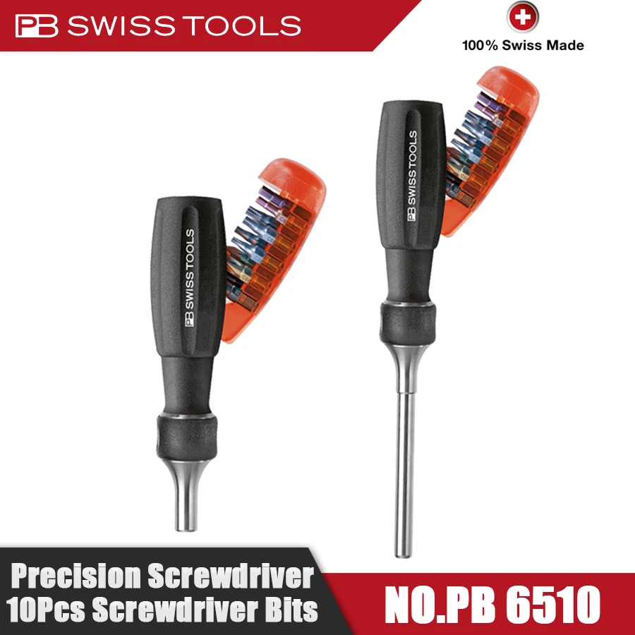 PB SWISS TOOLS PB 6510 Series Precision Screwdriver Kit Ratchet Handle 10 Replaceable Bits Household Industrial Repair Tools