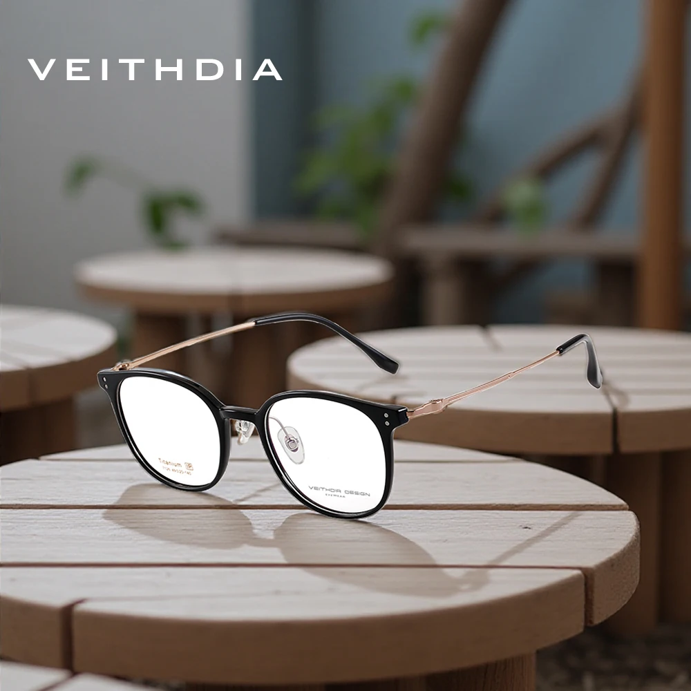 

Оправа для очков VEITHDIA для мужчин и женщин, титановая оправа TR90, настраиваемые линзы, компьютерные очки для близорукости V71B26