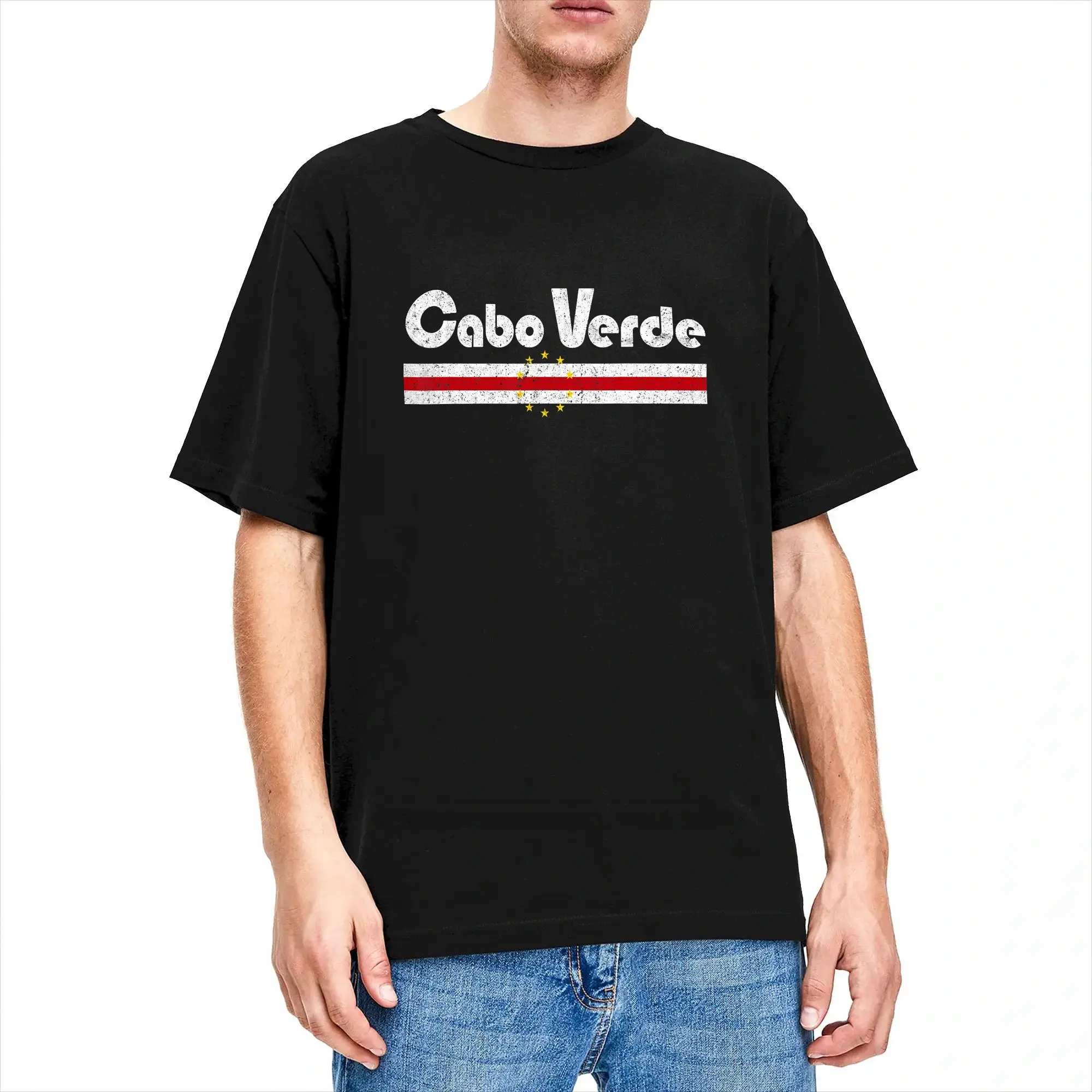 Men's Cabo Verde Flag Cabo Verdean Retro T Shirts Cotton Top Tees Summer Short-Sleeve T-Shirt O Neck Hip Hop Casual Tee Shirt