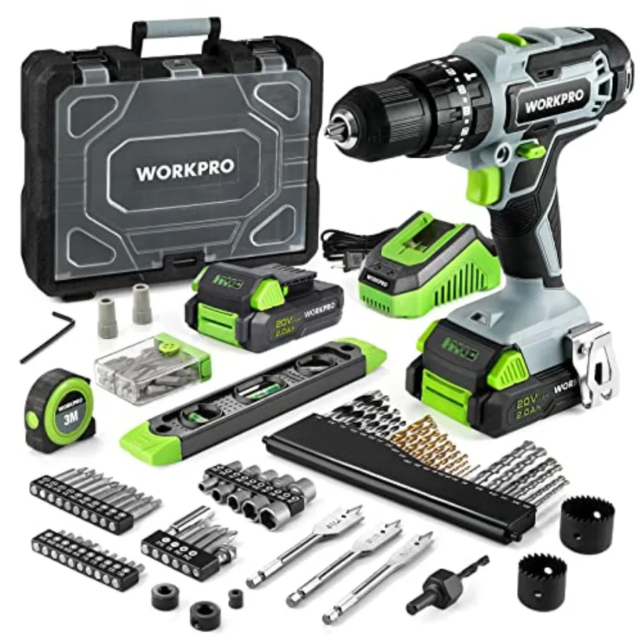 

20V Max Cordless Drill Driver Set Electric Power Impact Drill Tool with 100 Pieces Accessories 1/2'' Chuck Impact Drill