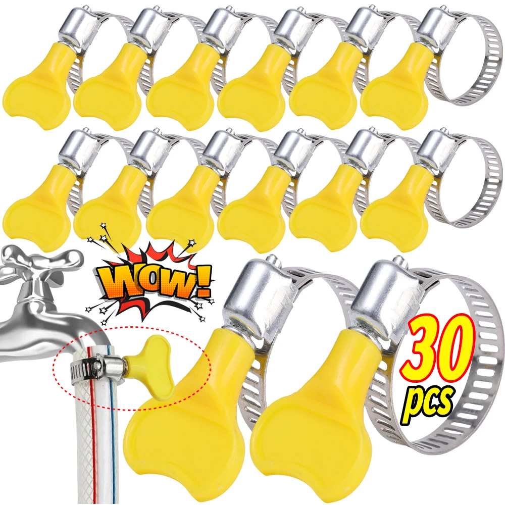 10–30 Stück 16–25 mm verstellbare Schlauchschellen, Rohrschelle, gelber Kunststoffgriff, Handschrägung, Kraftstoffschlauchschellen, Wasserrohrbefestigungen, Schellen