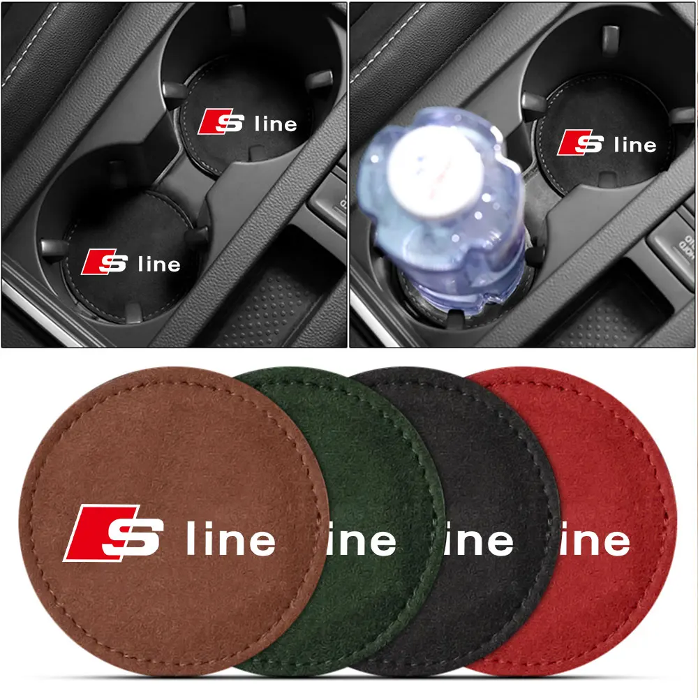 Für Audi A4 B8 A3 8P A6 C7 8V B7 Q5 C5 A1 Q3 C8 TT Sline 1/2 Stück Getränkehalter-Pad PU-Leder Rutschfeste Untersetzer-Matte Mittelkonsolen-Abdeckung