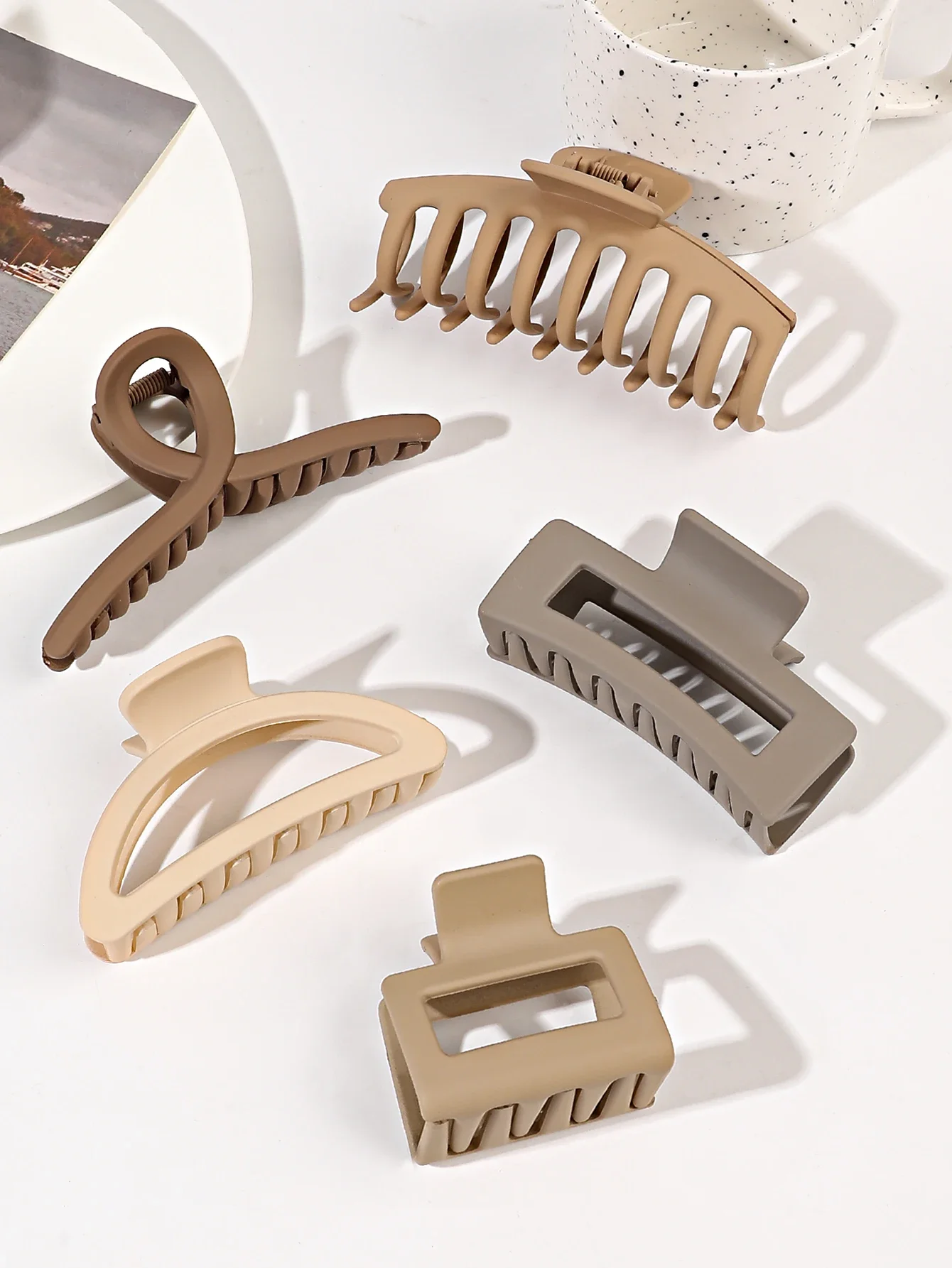 5-teiliges Set mit großen, matten Haarklammern für Frauen und Mädchen, gemischte Farben, Formen, dünnes, dickes, lockiges Haar, starker Halt, Kieferklammern, Bananenklammern – Detail 1