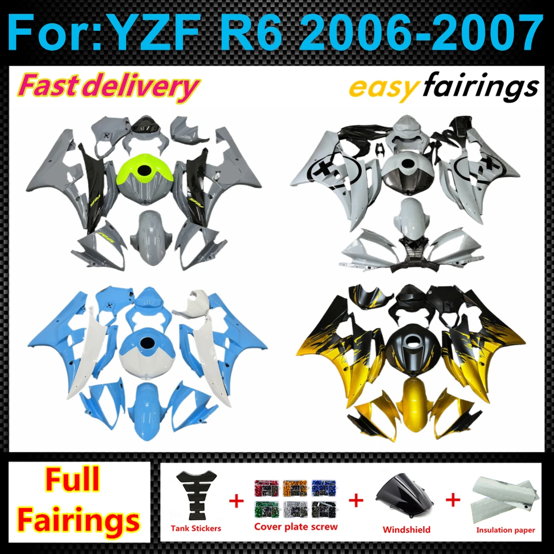 Complete Bodywork Fairing Panels Kit For R6 R6S 2006‑2007 Aftermarket ABS Fairings Set Pre‑Drilled Holes Motorcycle Parts