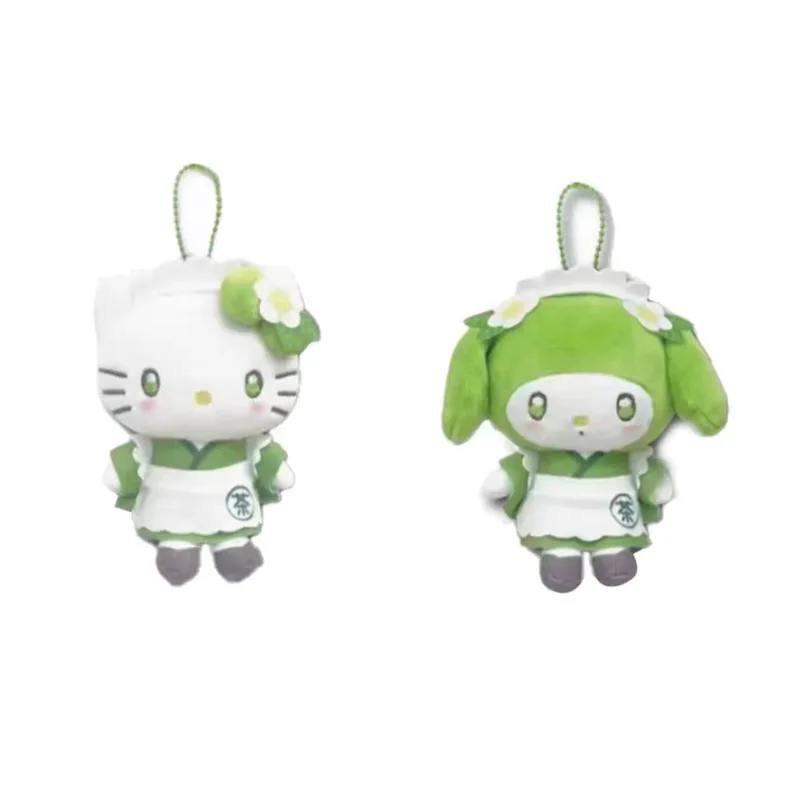 Sanrio Fresh Green Matcha Maid Hello Kitty Plush Toy Small Pendant Melody Cartoon Backpack Zipper Pendant Cute Keychain Gifts