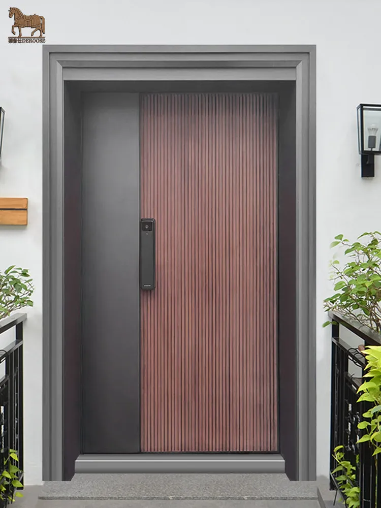 

Взрывозащищенная входная дверь из литого алюминия с двойными створками для дома, минималистичная, с повышенной безопасностью, на заказ