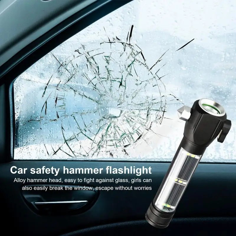 Multi functional Rechargeble Flashlight Car Safety Hammer Window Breaker Flashlight Car Emergency Glass Breaker Seat Belt Cutter