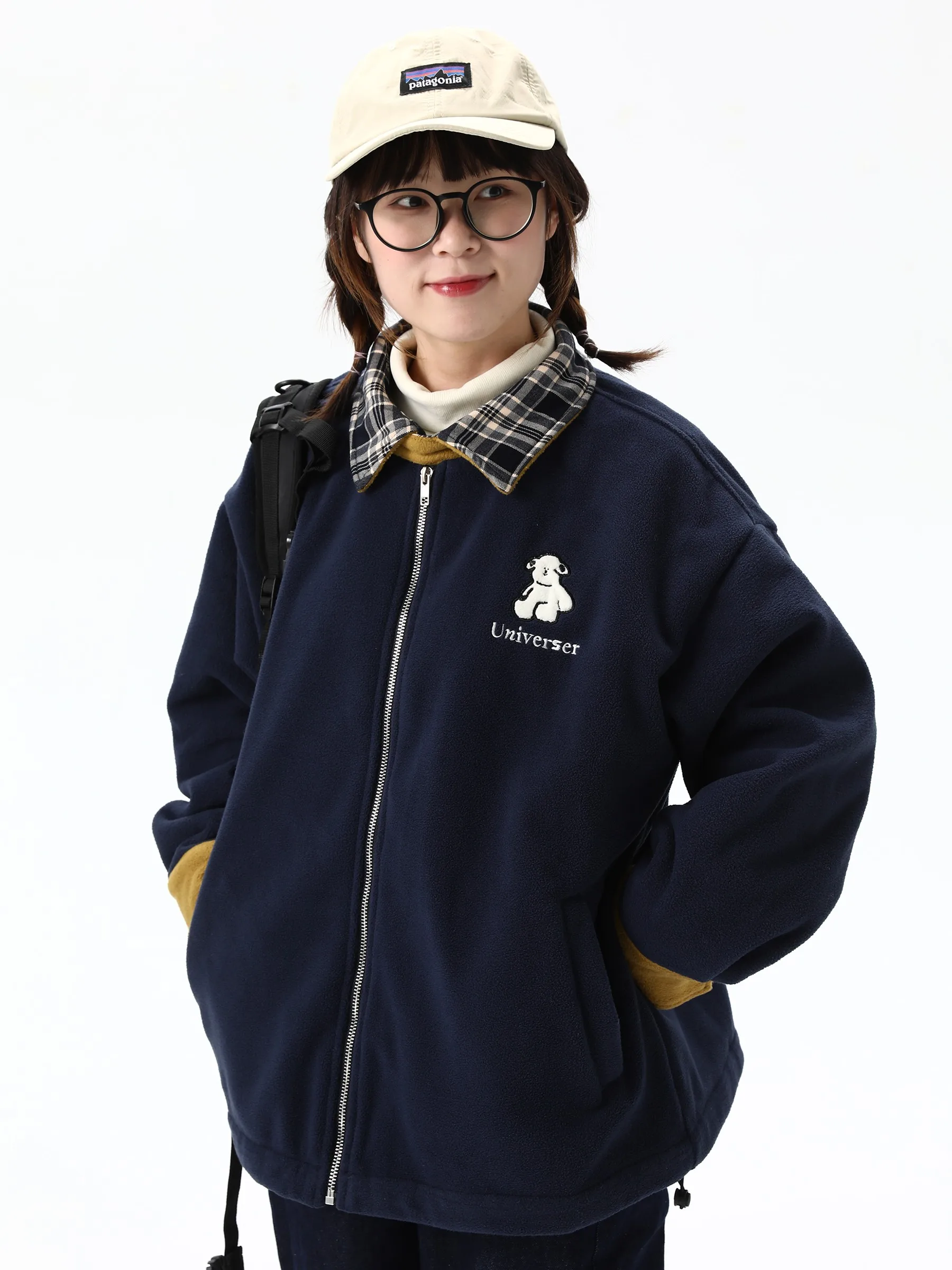 

Теплая женская верхняя одежда на молнии Jaet College Sle k с синим вышитым воротником, длинное пальто из полиэфирного волокна