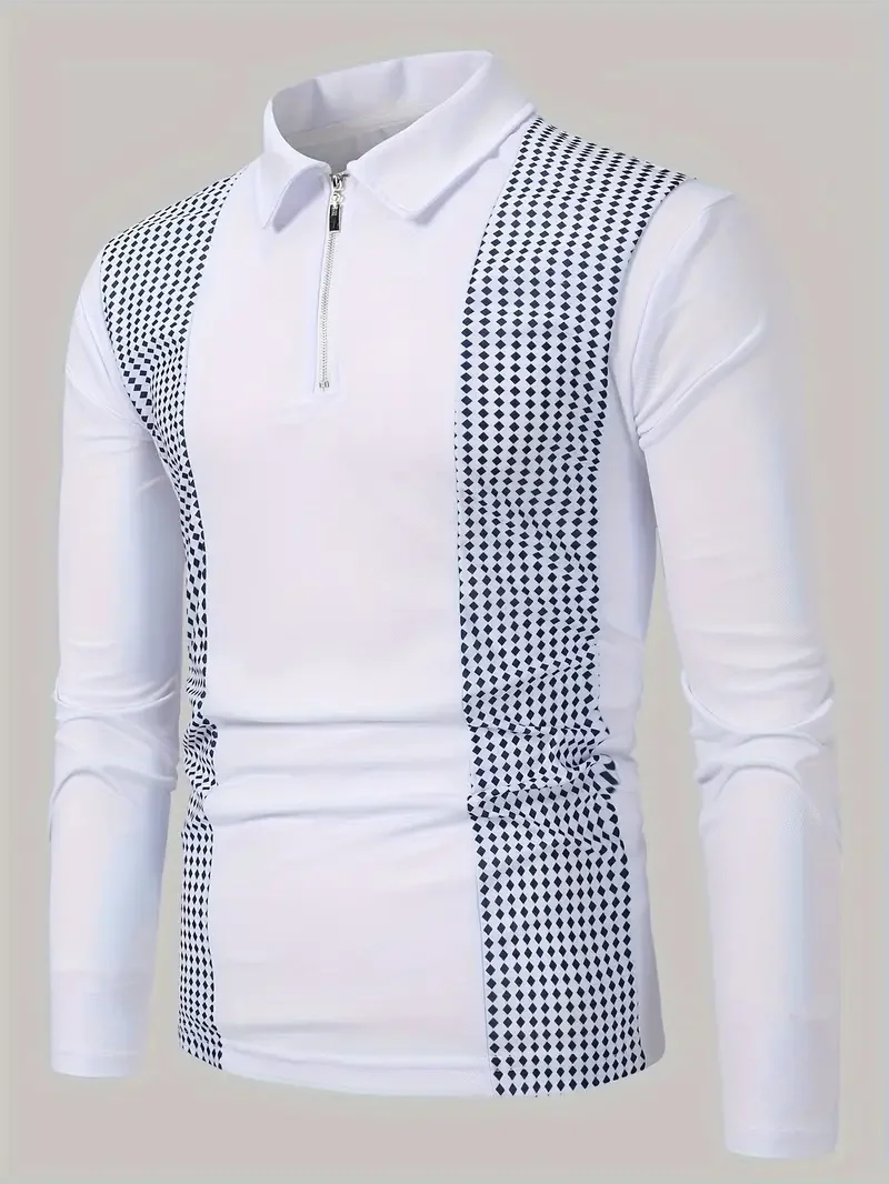 Camisa POLO de manga larga con cremallera para hombre, estilo empresarial Simple y capaz, Top cómodo con solapa de alta calidad para primavera y otoño