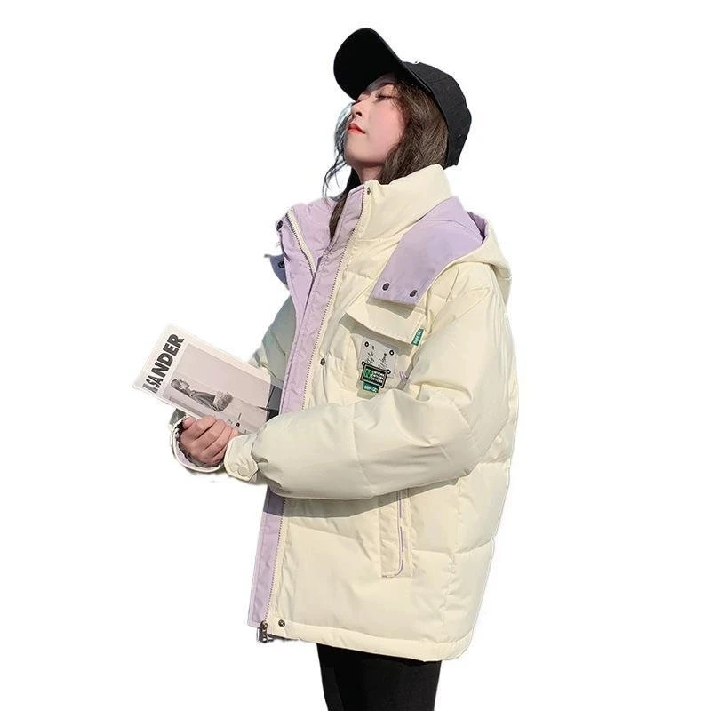 Piumino corto oversize da donna 2025 Nuovo inverno spesso caldo bianco con cappuccio piumino in cotone elegante parka allentato capispalla casual