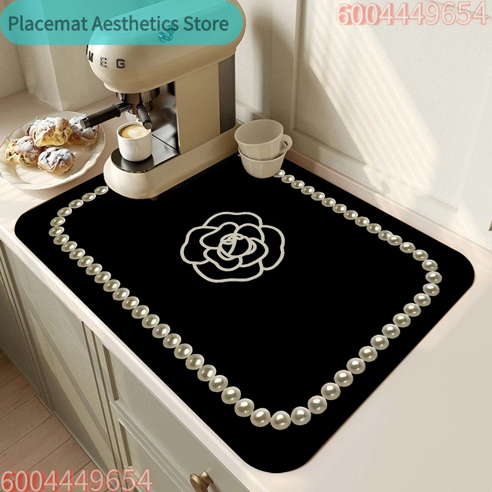 Vintage French Style Printed Coffee Machine Mat Kitchen Counter Quick Water Absorption Utensil Drying Mat Desktop Drainage Mat
