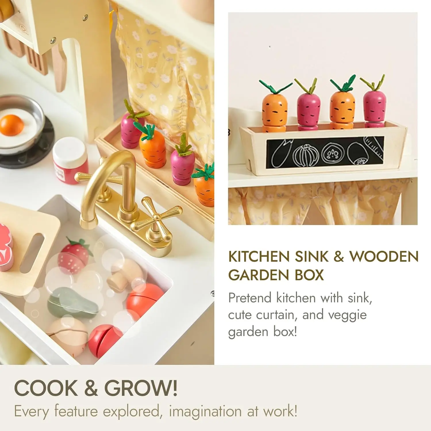 Ensemble de jeu en bois pour tout-petit, cuisine, micro-ondes, machine à glaçons, four, ustensiles de cuisine, accessoires, jeu de simulation, évier
