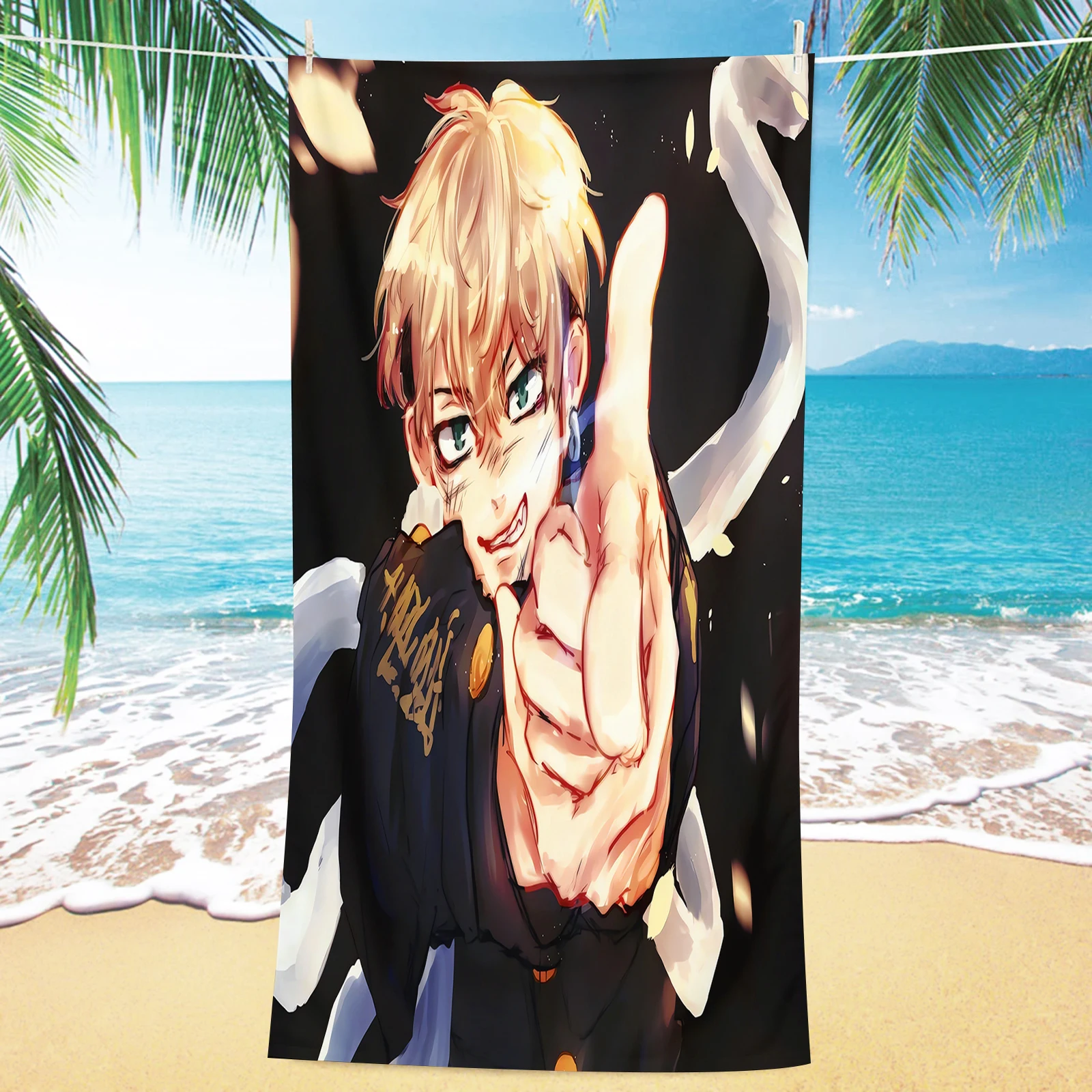 Tokyo Revengers Beach Towel Anime Manga Panel Print Quick Dry Microfiber Bath Towel for Fans Summer Swimming Pool Gym