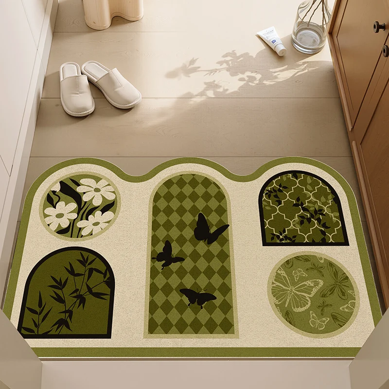 

Green Door Mat Irregular Butterfly Shaped Door Mat and Carpet Front Door Mat Outside Entrance, Spring Welcome Entryway Doormat