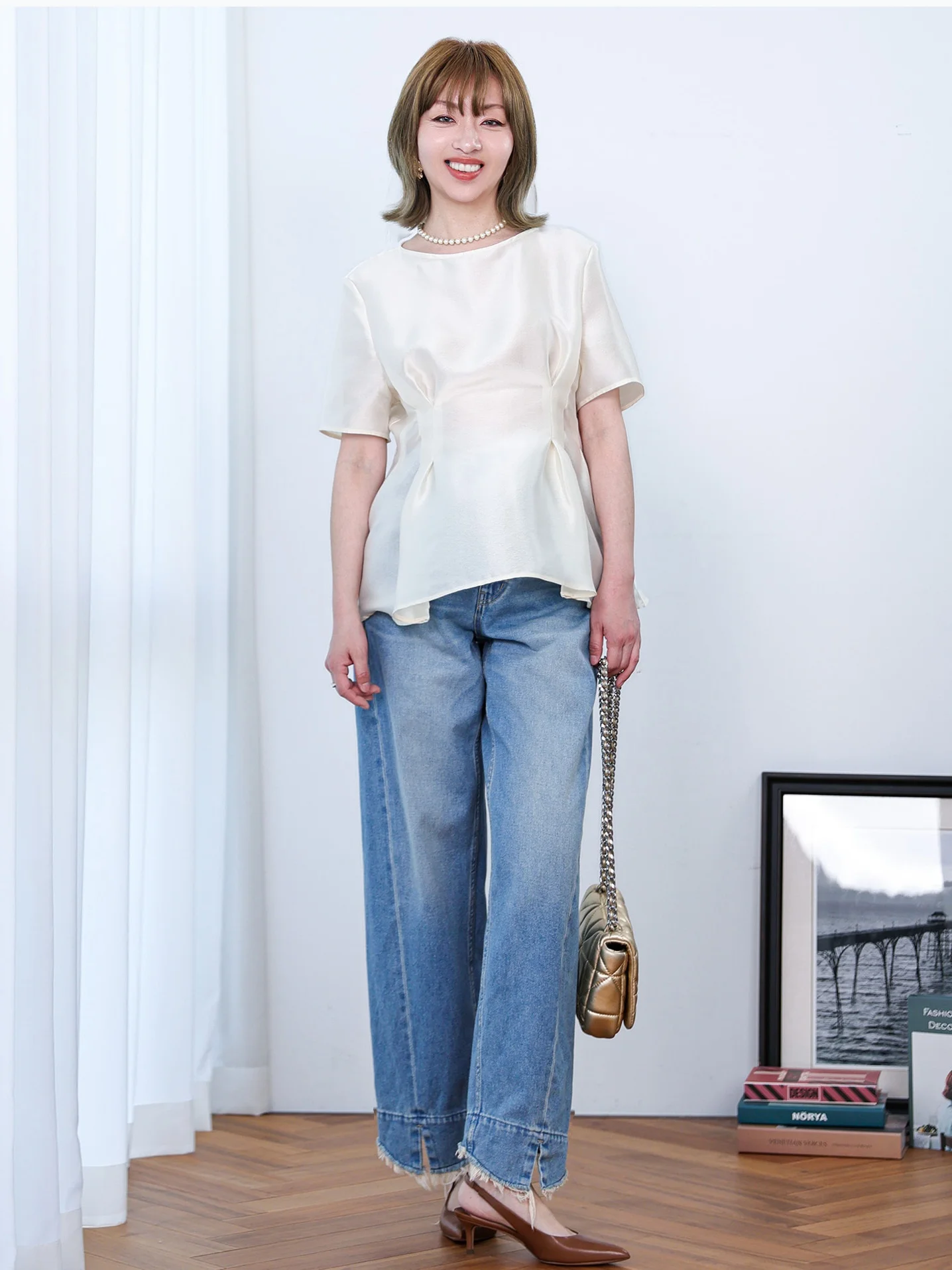 Elegant Design Sense Euro Organza Short Sleeve Shirt Slimming Commute Top Gathered Waist French Style Loose Fit Polyester Fiber