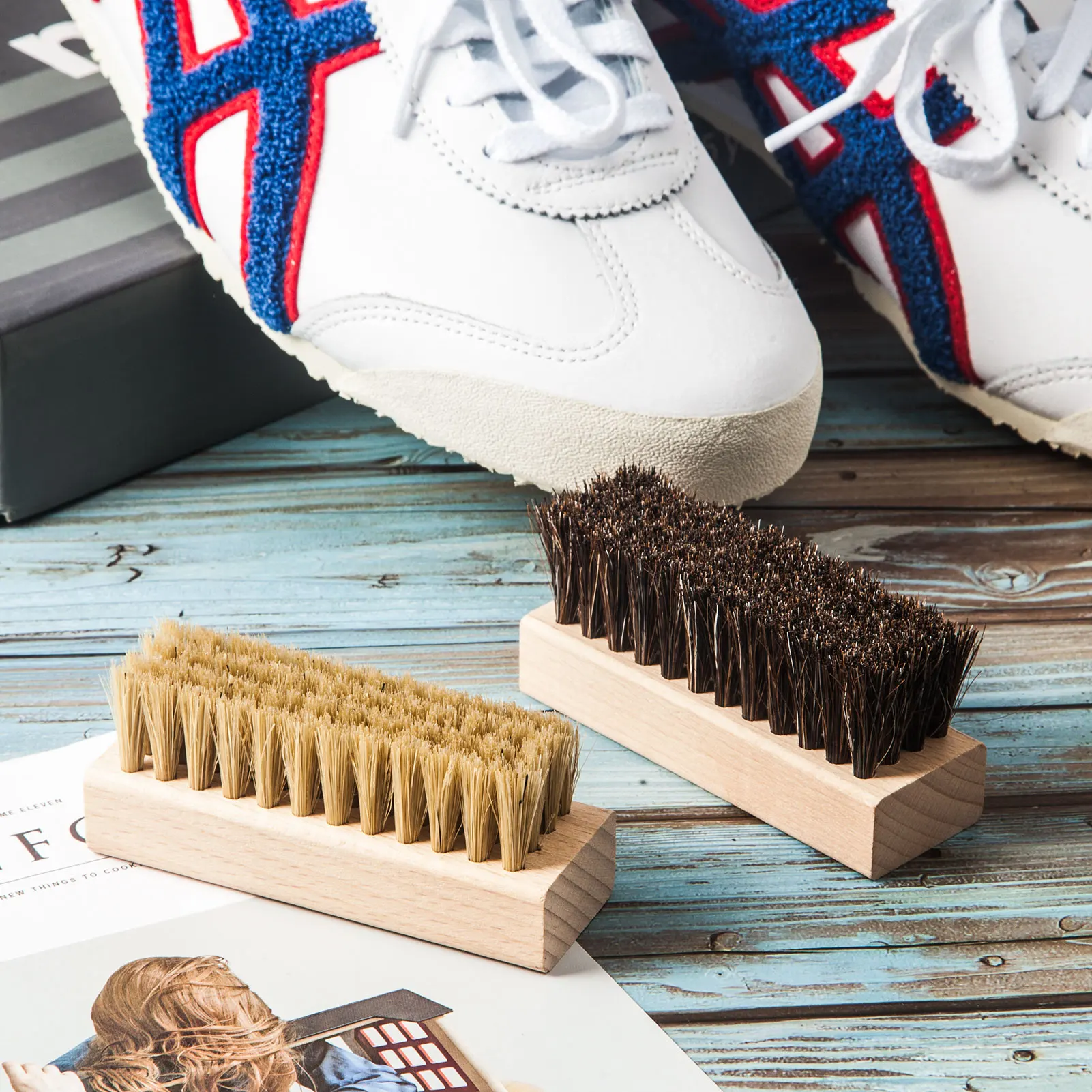 Shoe cleaning brush set, 3 pieces - soft brush, medium universal brush and hard brush - Premium sneaker brush, three different h