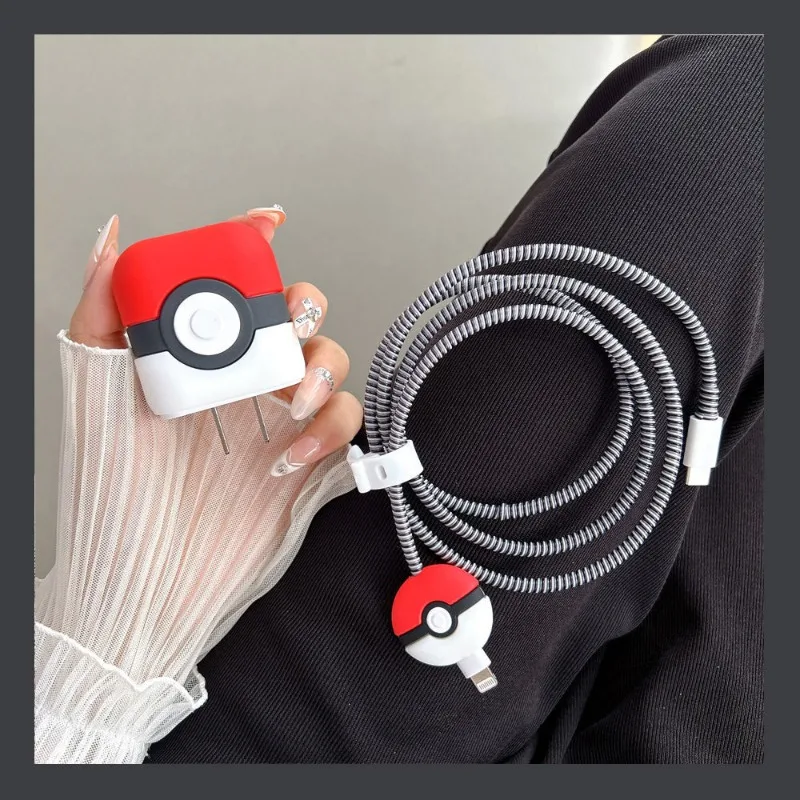 Pokemon Pokeball Case for Apple 18w/20w Charger Protective Case Cute Charger Cable Protector for Iphone 15 14 13 USB Data Sleeve