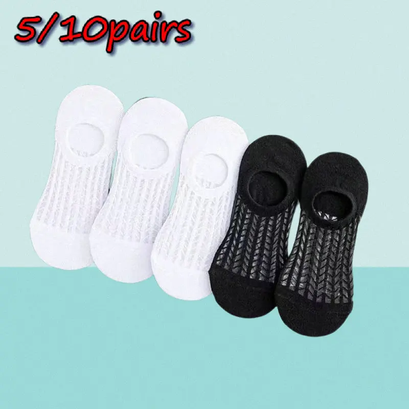 Calcetines cortos de malla transpirable para mujer, medias finas e invisibles de bambú, para Yoga, alta calidad, 5/10 pares