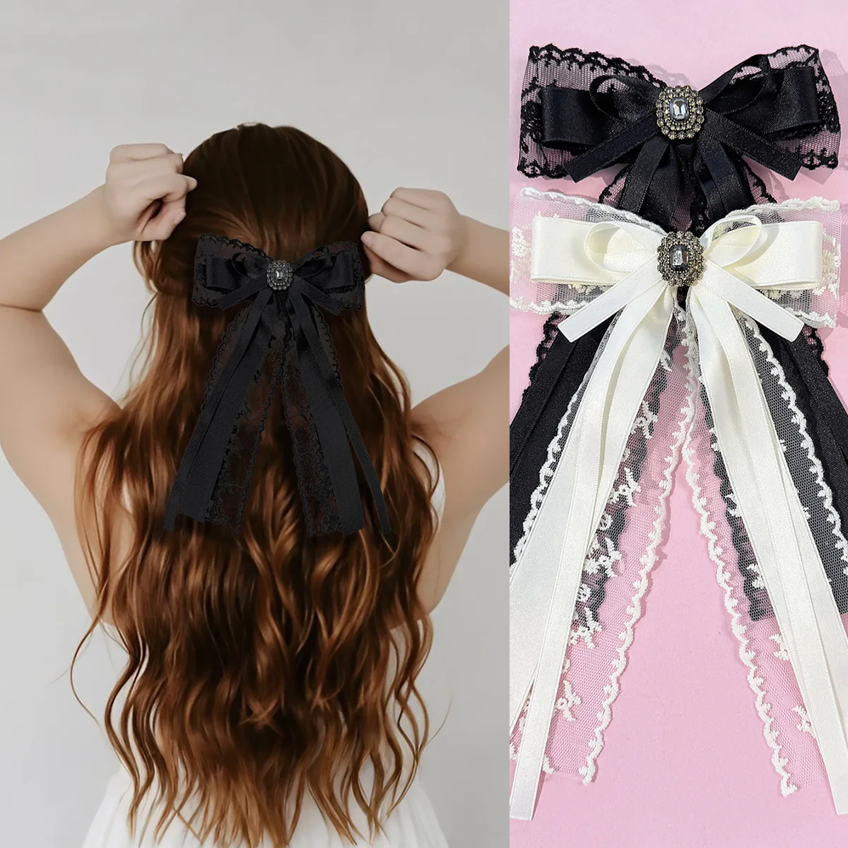 

24pcs Lace Embroidered Hair Bow Clips for Girls, Women's Hairgrips, Side Clips with Button Center, Hair Accessories, Bulk Pack