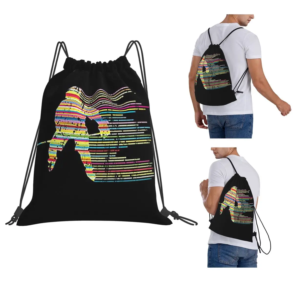 Ice Hockey Player Winter Sports Skater Gift Backpacks Casual Drawstring Bundle Pocket Sports Bag Book Bags for Travel Students