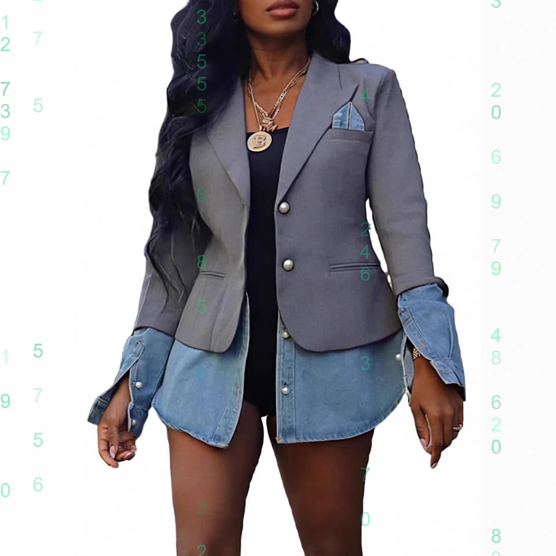 

Fashion Women Denim Blazer Jacket Patchwork Casual Blazers Spring Summer Outerwear Tops