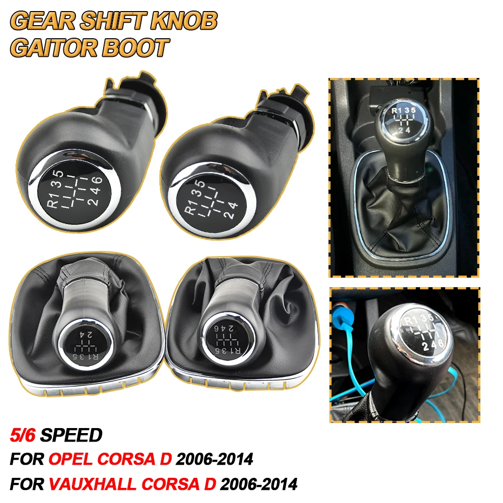 5/6-Gang-Schaltknauf mit Schaltsack-Abdeckung in Schwarz, passend für Opel Corsa D 2006 2007 2008 2009 2010 2011 2012 2013 2014 – Detail 3