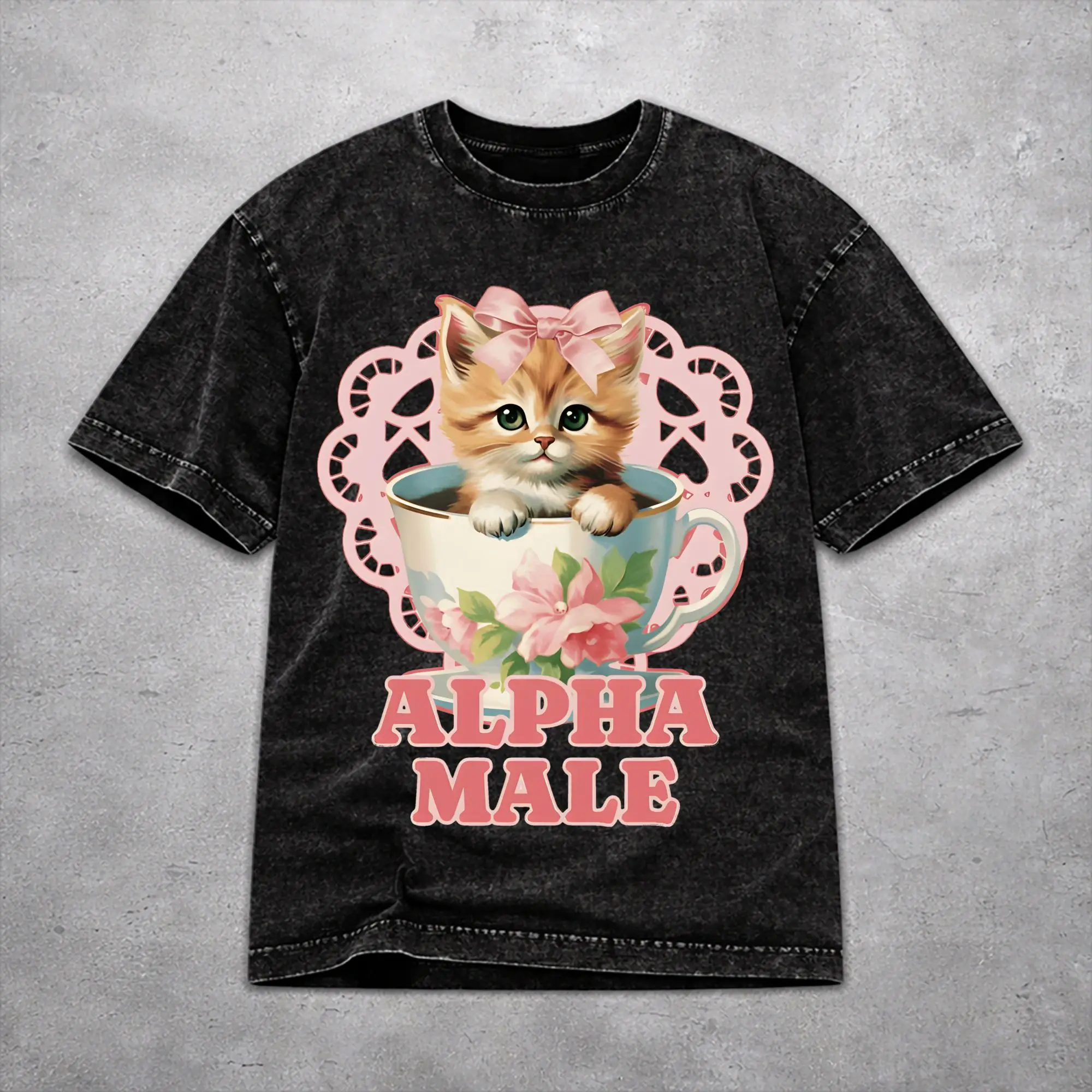 Stylish Alpha Male Cat Kitten Funny  Merch T Shirt for Men Women  Washed Style Tee Shirt Clothes