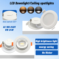 2pcs Recessed LED Spot Downlight Dial Swich CCT 3 Color Adjusted Ceiling Light AC 120V 220V 3000K 4000K 6500K Indoor Lighting