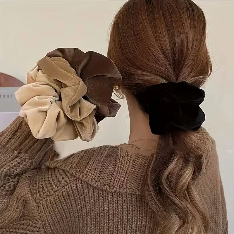 Inverno de pelúcia macio cor sólida scrunchie para mulheres meninas vintage elasticidade faixas de borracha laços rabo de cavalo faixas de cabelo