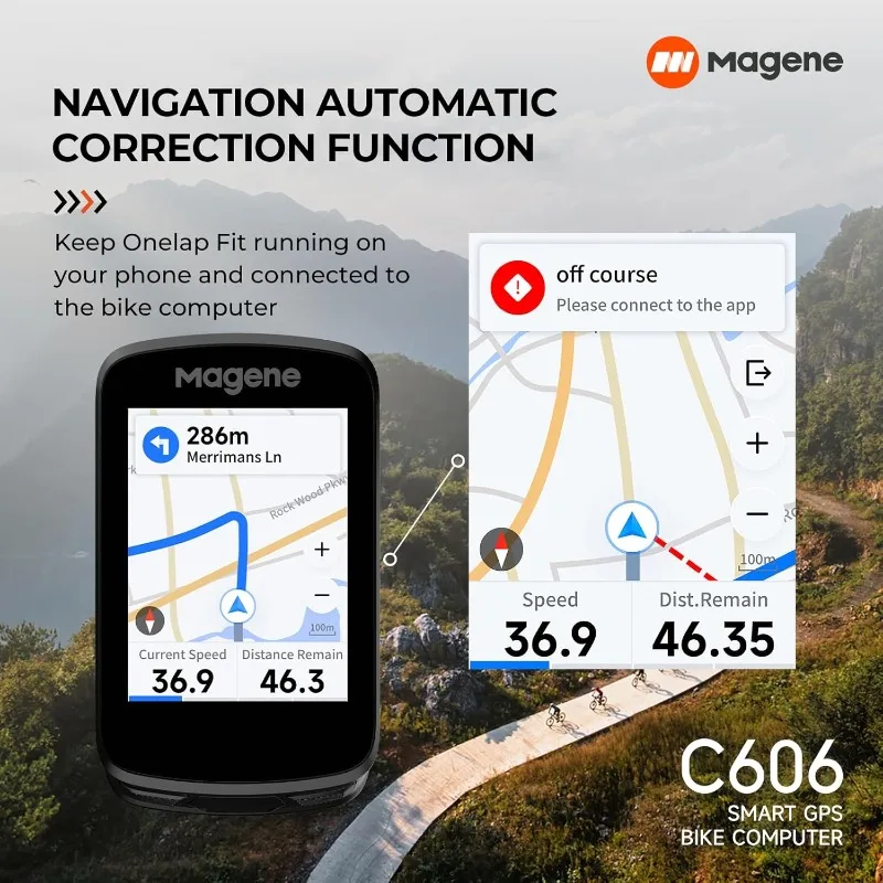 C606 Smart Navigation GPS Bike Computer with Offline Map, 2.8-inch Color Touchscreen,WiFi & Bluetooth Cycling