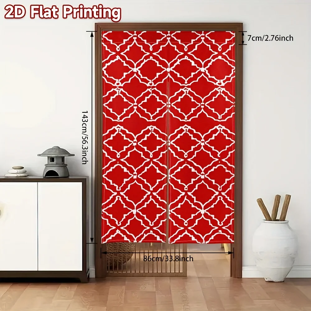 Red & White Goma-Dori Noren Curtain – Traditional Japanese Geometric Pattern, Rod Pocket Design, for Entryway or Door Decor